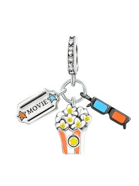 925 Movie Night Popcorn 3D Glasses Cinema Dangle Charm